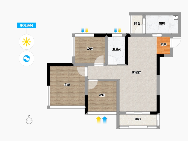 四川省-成都市-蓝光圣菲悦城-59.98-户型库-采光通风