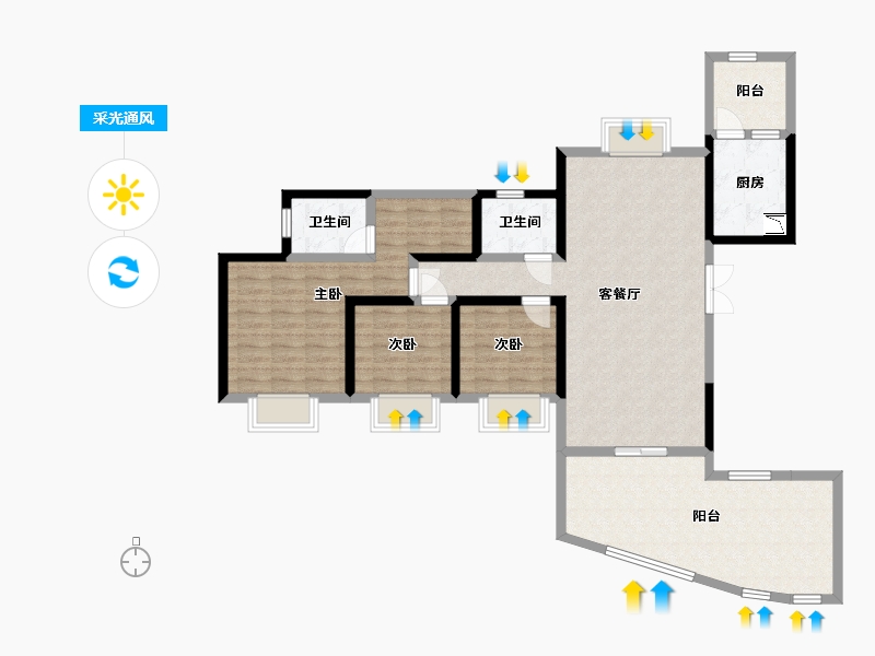 四川省-宜宾市-泰然长江大院-110.03-户型库-采光通风