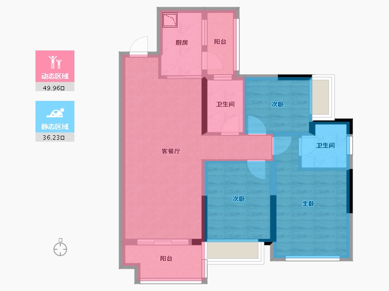 四川省-绵阳市-东原华宇朗阅-75.97-户型库-动静分区