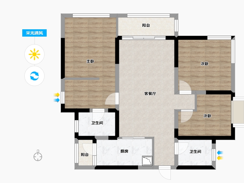 四川省-绵阳市-绵阳CBD万达广场观澜-87.94-户型库-采光通风