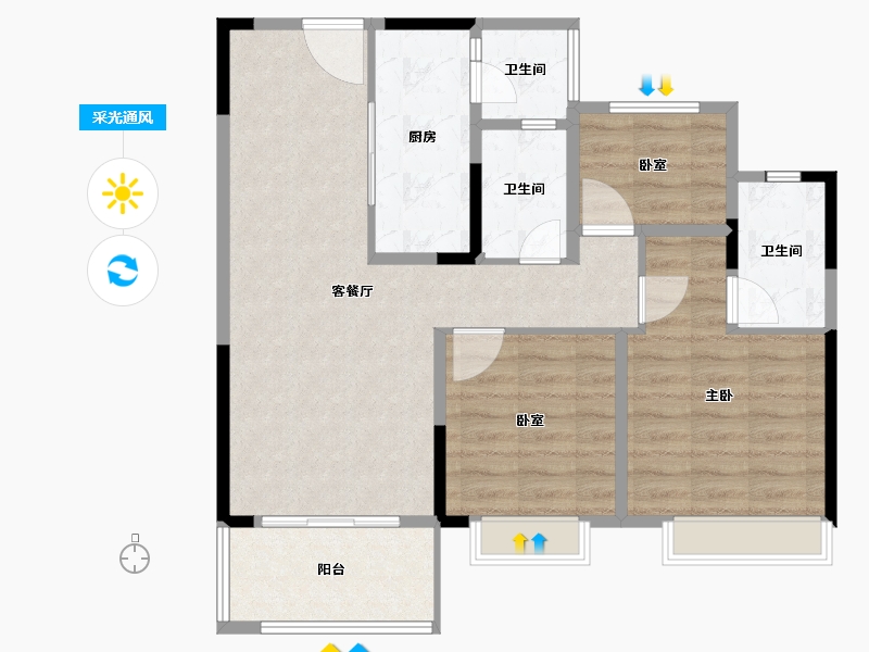 四川省-南充市-泽科凌云御府-75.55-户型库-采光通风