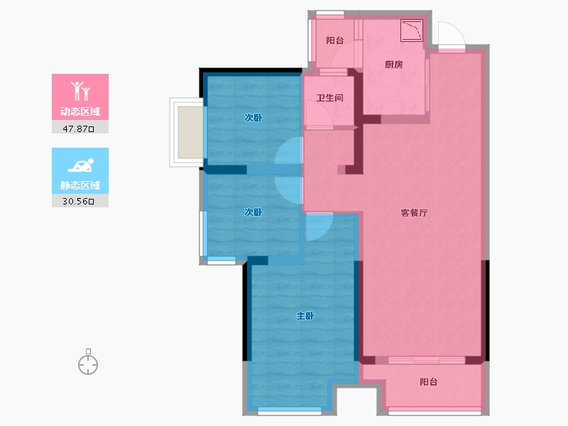 四川省-绵阳市-绵阳CBD万达广场观澜-68.66-户型库-动静分区