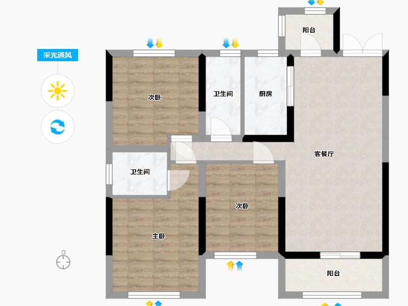 四川省-宜宾市-恒旭铜雀台-82.66-户型库-采光通风