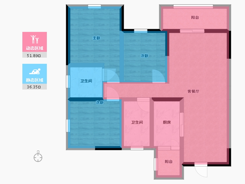 四川省-宜宾市-恒旭铜雀台-76.96-户型库-动静分区