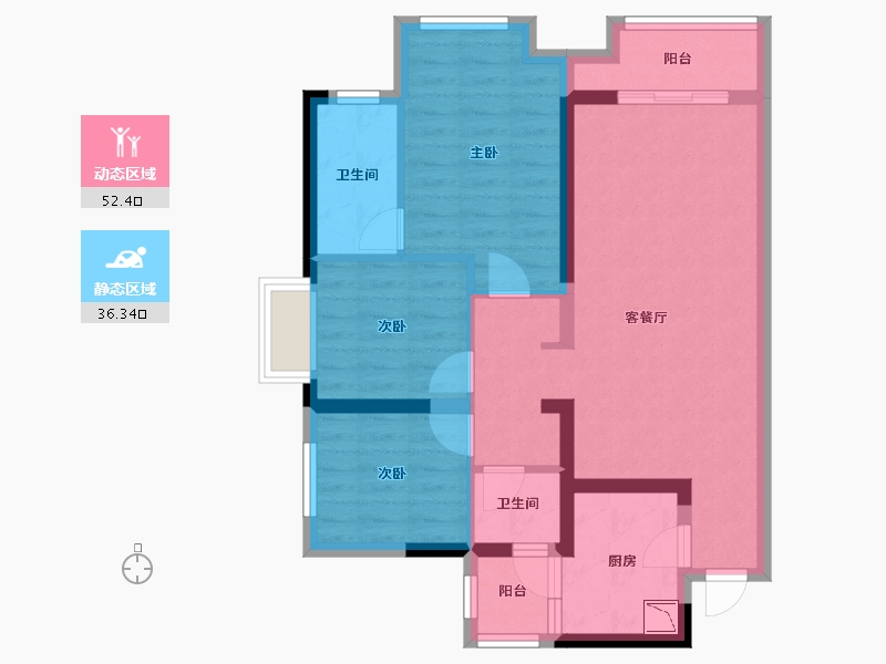 四川省-绵阳市-绵阳CBD万达广场观澜-78.00-户型库-动静分区