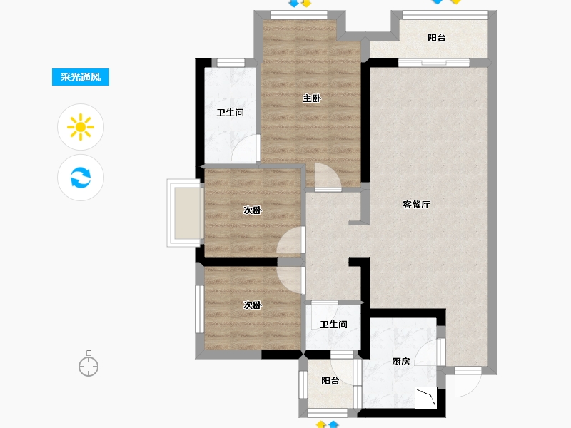 四川省-绵阳市-绵阳CBD万达广场观澜-78.00-户型库-采光通风