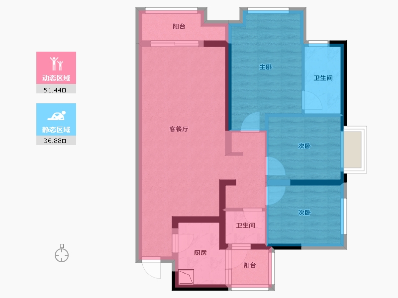 四川省-绵阳市-绵阳CBD万达广场观澜-77.52-户型库-动静分区