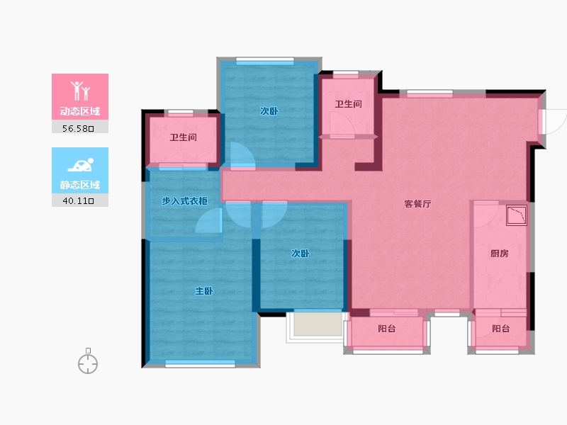 四川省-绵阳市-绵阳CBD万达广场观澜-85.02-户型库-动静分区