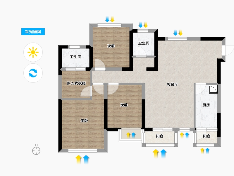 四川省-绵阳市-绵阳CBD万达广场观澜-85.02-户型库-采光通风