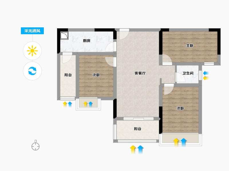 四川省-绵阳市-同立·中央23街区-76.98-户型库-采光通风