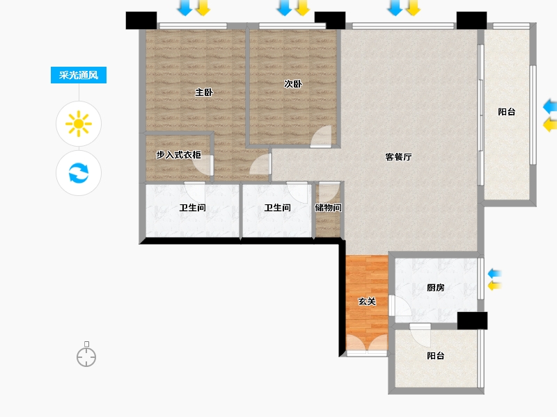 四川省-成都市-重庆来福士住宅-127.55-户型库-采光通风