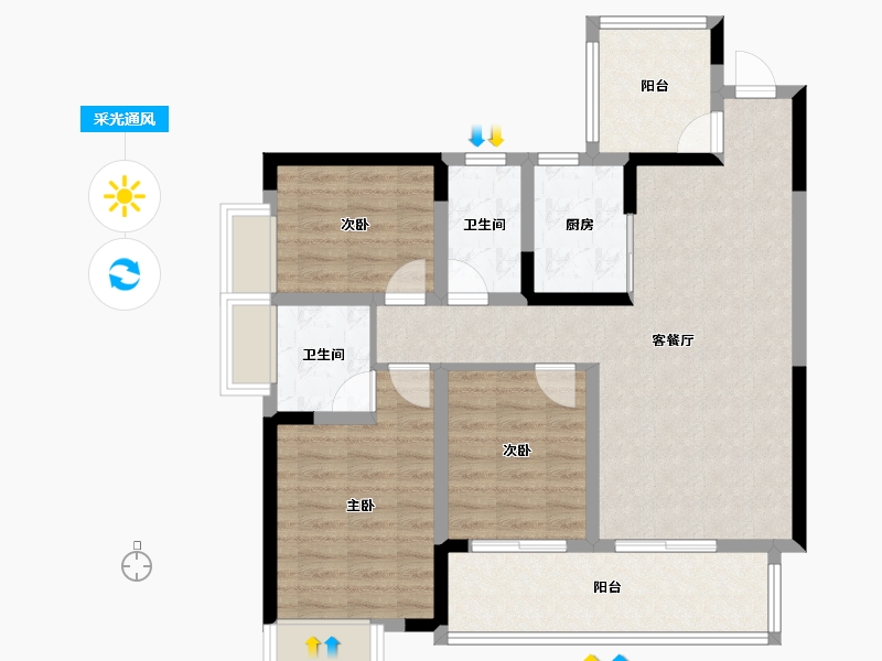 四川省-绵阳市-同立·中央23街区-90.02-户型库-采光通风