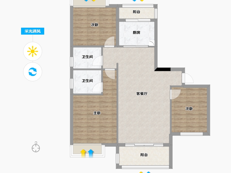 四川省-绵阳市-同立·中央23街区-90.03-户型库-采光通风