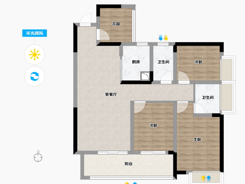 四川省-绵阳市-同立·中央23街区-90.29-户型库-采光通风