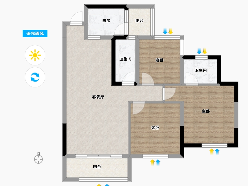 四川省-内江市-邦泰天誉-82.27-户型库-采光通风