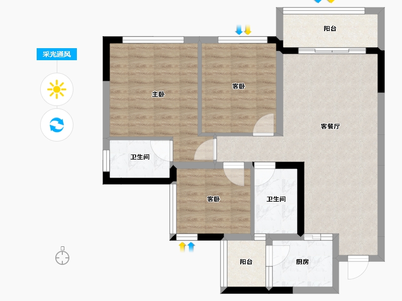 四川省-内江市-邦泰天誉-75.09-户型库-采光通风