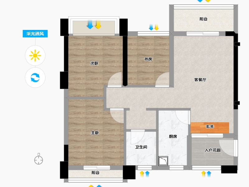 四川省-成都市-香木林望江兰庭-69.79-户型库-采光通风