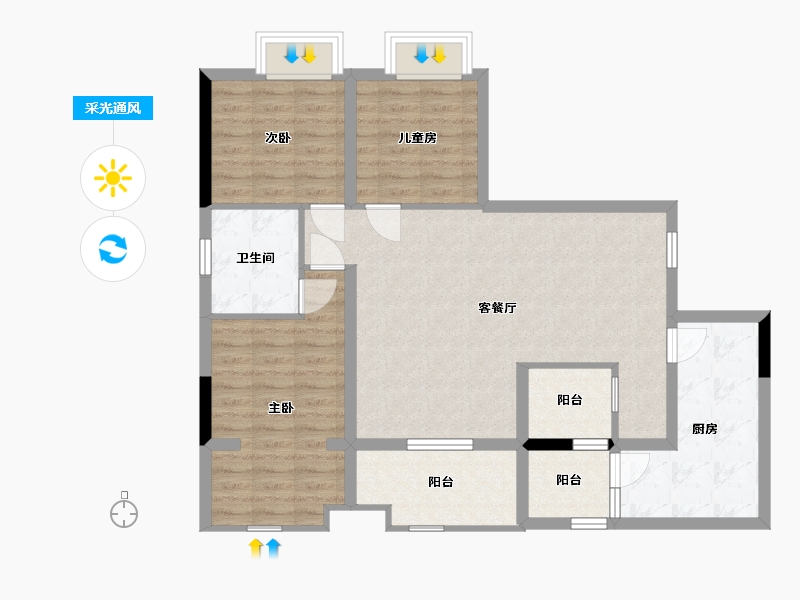 四川省-成都市-南岸华庭-93.88-户型库-采光通风