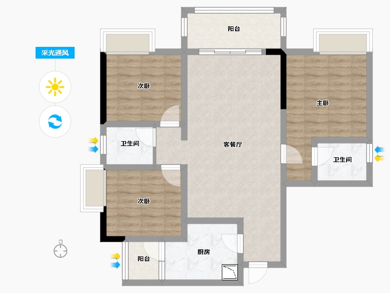 四川省-绵阳市-万兴公爵府桂苑-83.95-户型库-采光通风