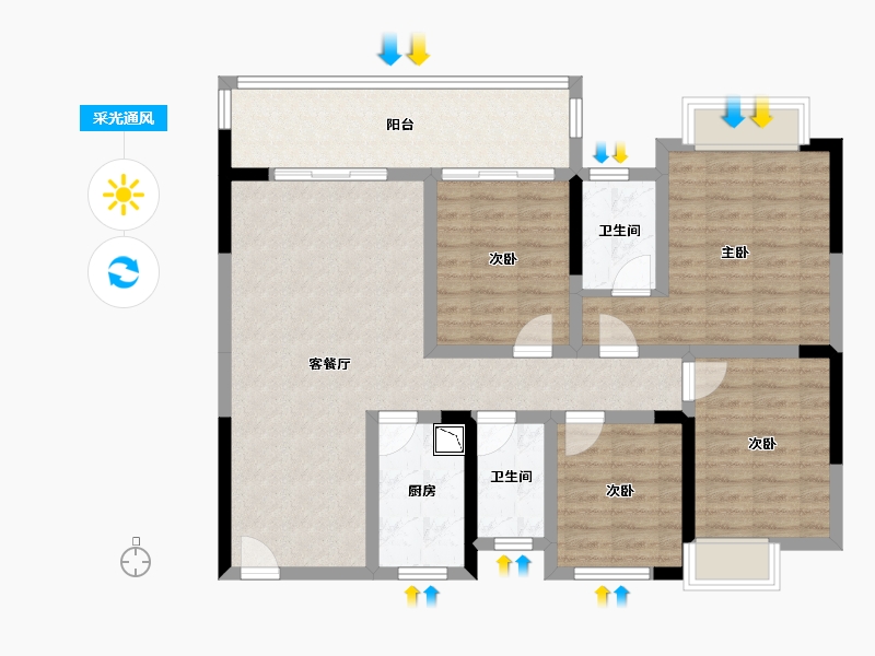 四川省-绵阳市-万兴公爵府桂苑-100.79-户型库-采光通风