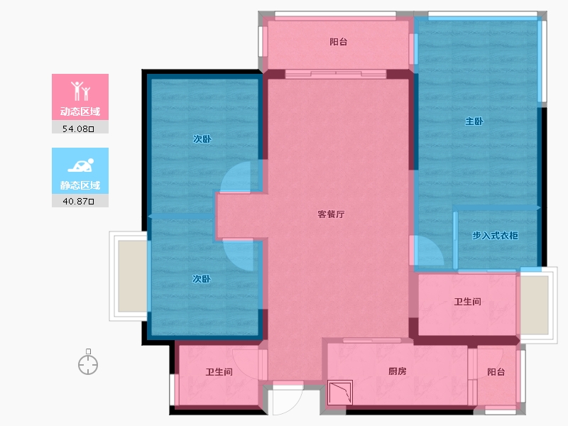 四川省-绵阳市-绵阳CBD万达三期天澜-84.04-户型库-动静分区