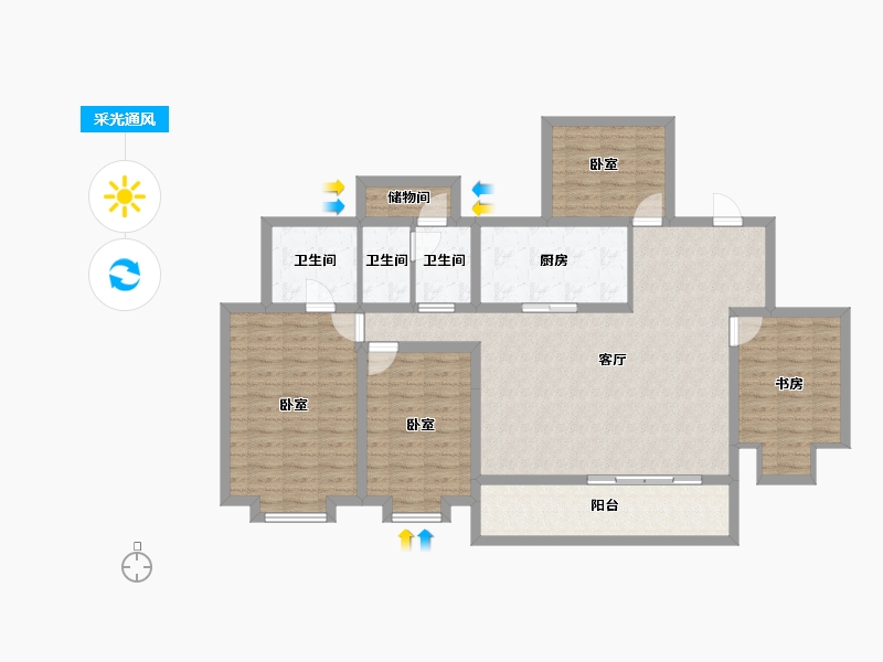 四川省-成都市-朗诗熙华府-120.66-户型库-采光通风