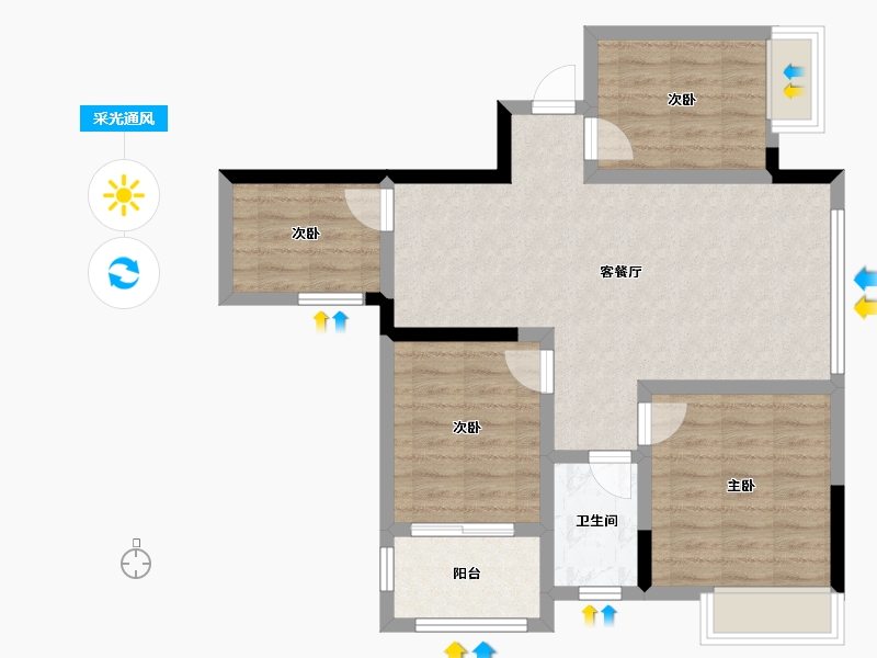 四川省-绵阳市-万兴公爵府桂苑-74.57-户型库-采光通风