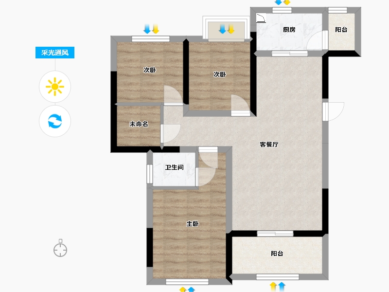 四川省-宜宾市-港腾龙栖湾-75.40-户型库-采光通风