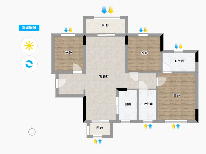 四川省-成都市-龙光玖龙府-78.61-户型库-采光通风