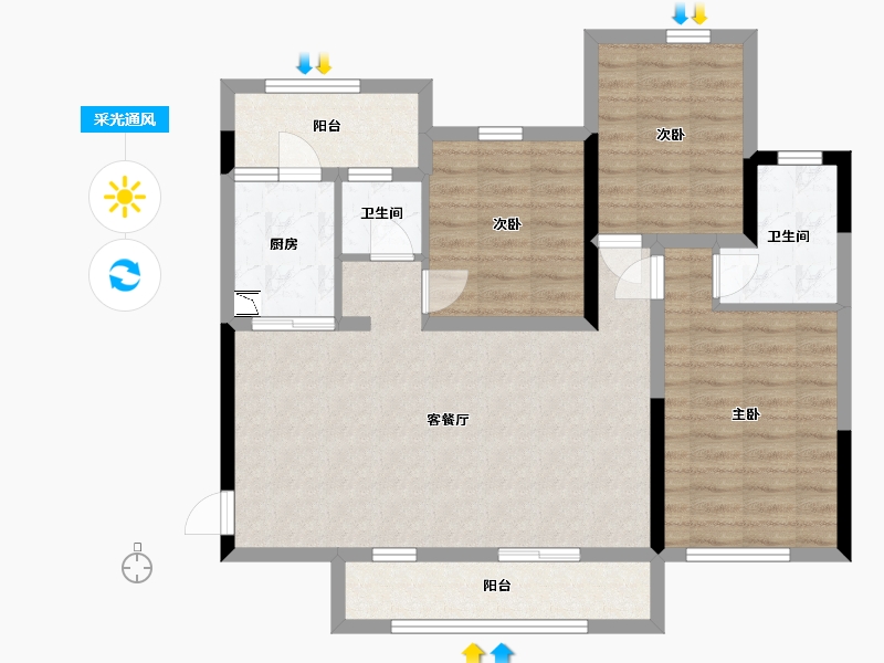 四川省-宜宾市-港腾龙栖湾-88.83-户型库-采光通风