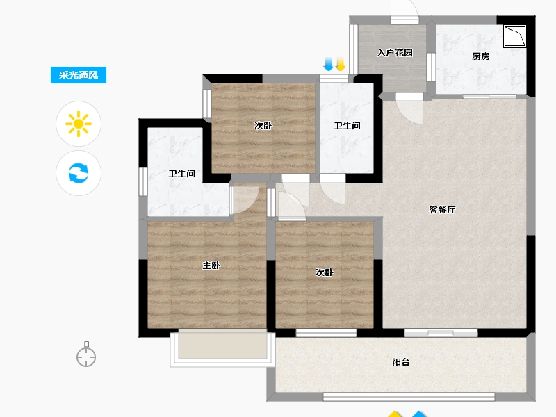 四川省-成都市-朗诗乐府-85.43-户型库-采光通风