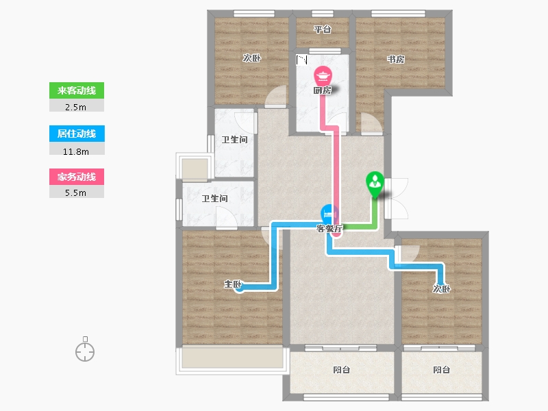 江苏省-扬州市-天瑞府-107.22-户型库-动静线