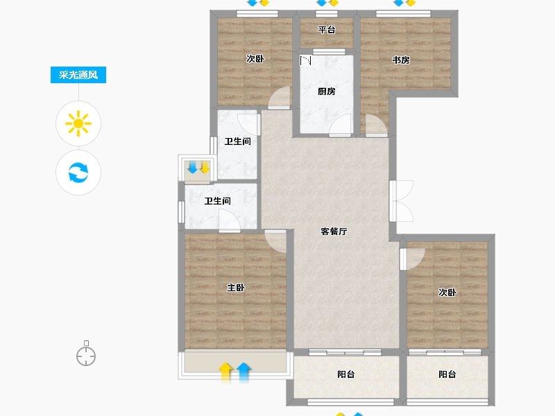 江苏省-扬州市-天瑞府-107.22-户型库-采光通风