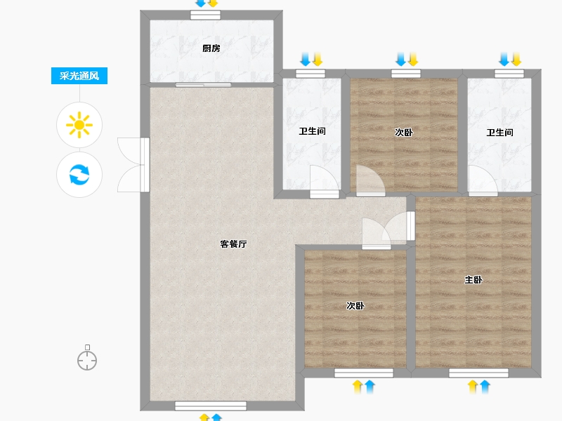 黑龙江省-大庆市-汇龙·玖玺首府-85.73-户型库-采光通风