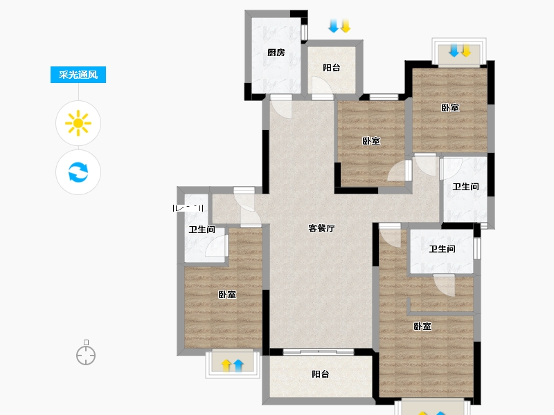 四川省-成都市-中海锦江城云璟-105.60-户型库-采光通风