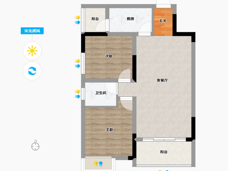 广西壮族自治区-桂林市-祥和雅居-61.66-户型库-采光通风