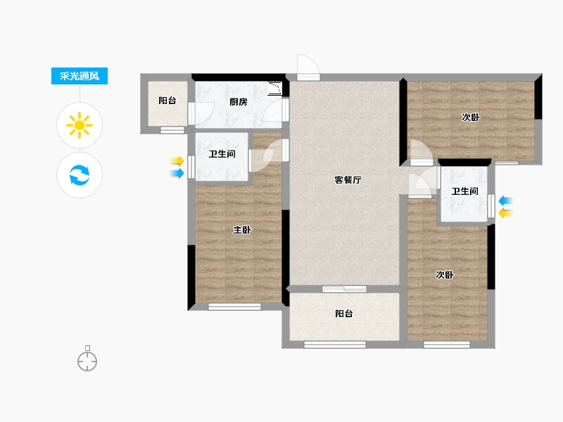 四川省-宜宾市-港腾龙栖湾-85.30-户型库-采光通风