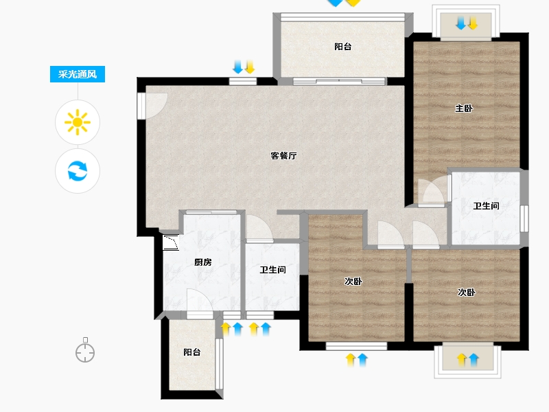 四川省-成都市-恒大金碧天下-87.97-户型库-采光通风