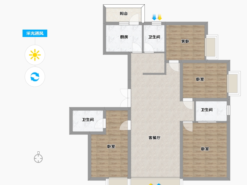 四川省-成都市-九龙仓时代小镇1号府邸-111.97-户型库-采光通风