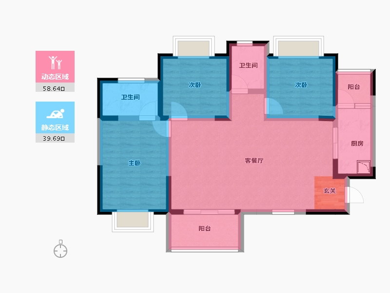 四川省-成都市-金堤学苑-86.95-户型库-动静分区