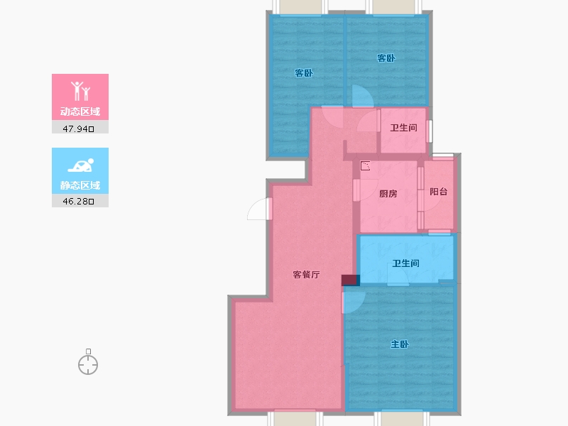 四川省-成都市-九龙仓时代小镇1号府邸-83.96-户型库-动静分区