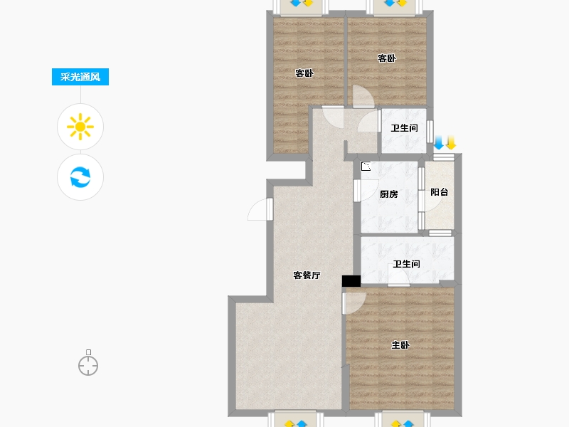 四川省-成都市-九龙仓时代小镇1号府邸-83.96-户型库-采光通风