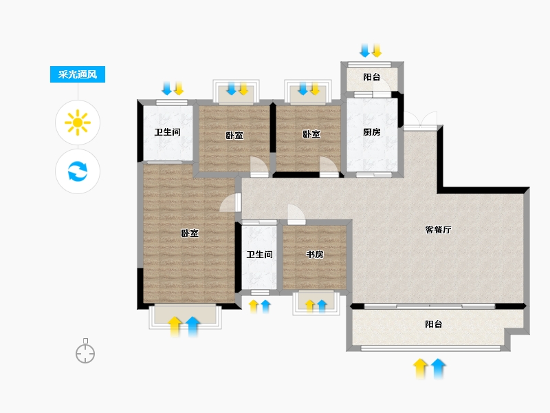 四川省-成都市-鹭湖宫17区全景舱-126.99-户型库-采光通风