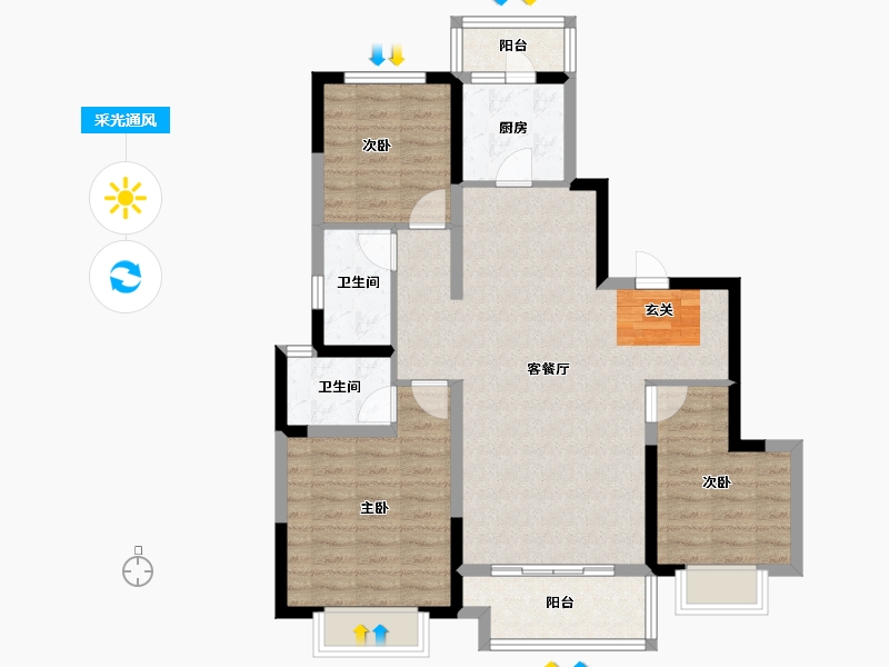 四川省-成都市-新城金樾华府-90.37-户型库-采光通风