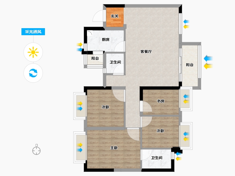 四川省-成都市-新城金樾华府-86.11-户型库-采光通风