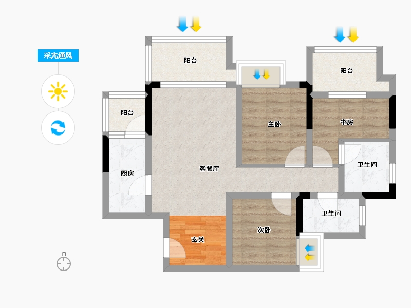 四川省-成都市-榕晟水岸丽府-70.11-户型库-采光通风