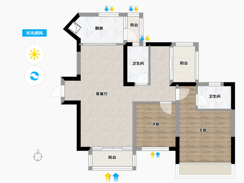 四川省-成都市-奥园玖俪湾-74.16-户型库-采光通风