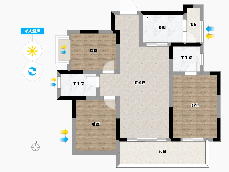 四川省-成都市-融创九天一城-85.25-户型库-采光通风