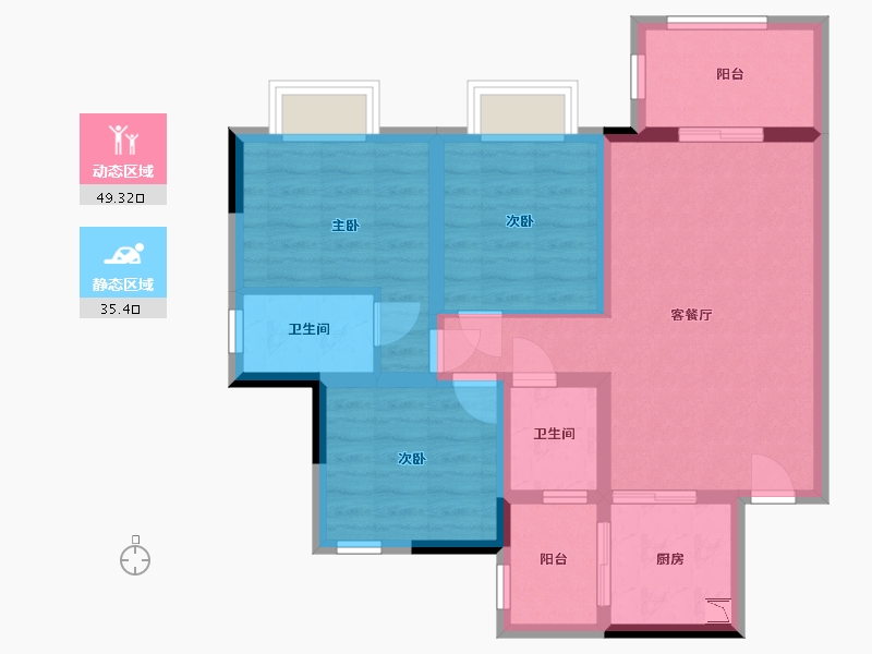 四川省-宜宾市-金叶公园里-74.38-户型库-动静分区