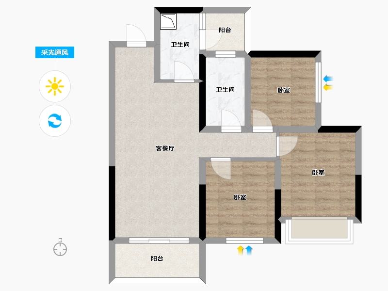 四川省-眉山市-融创南凌樾-67.94-户型库-采光通风